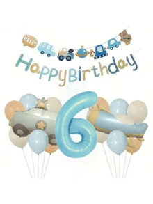 32-Inch Light Blue Matte Vintage Airplane & Car Number Balloon Set, Birthday Party Decoration, Scene Layout, Photo Props - Baby Blue - View 12