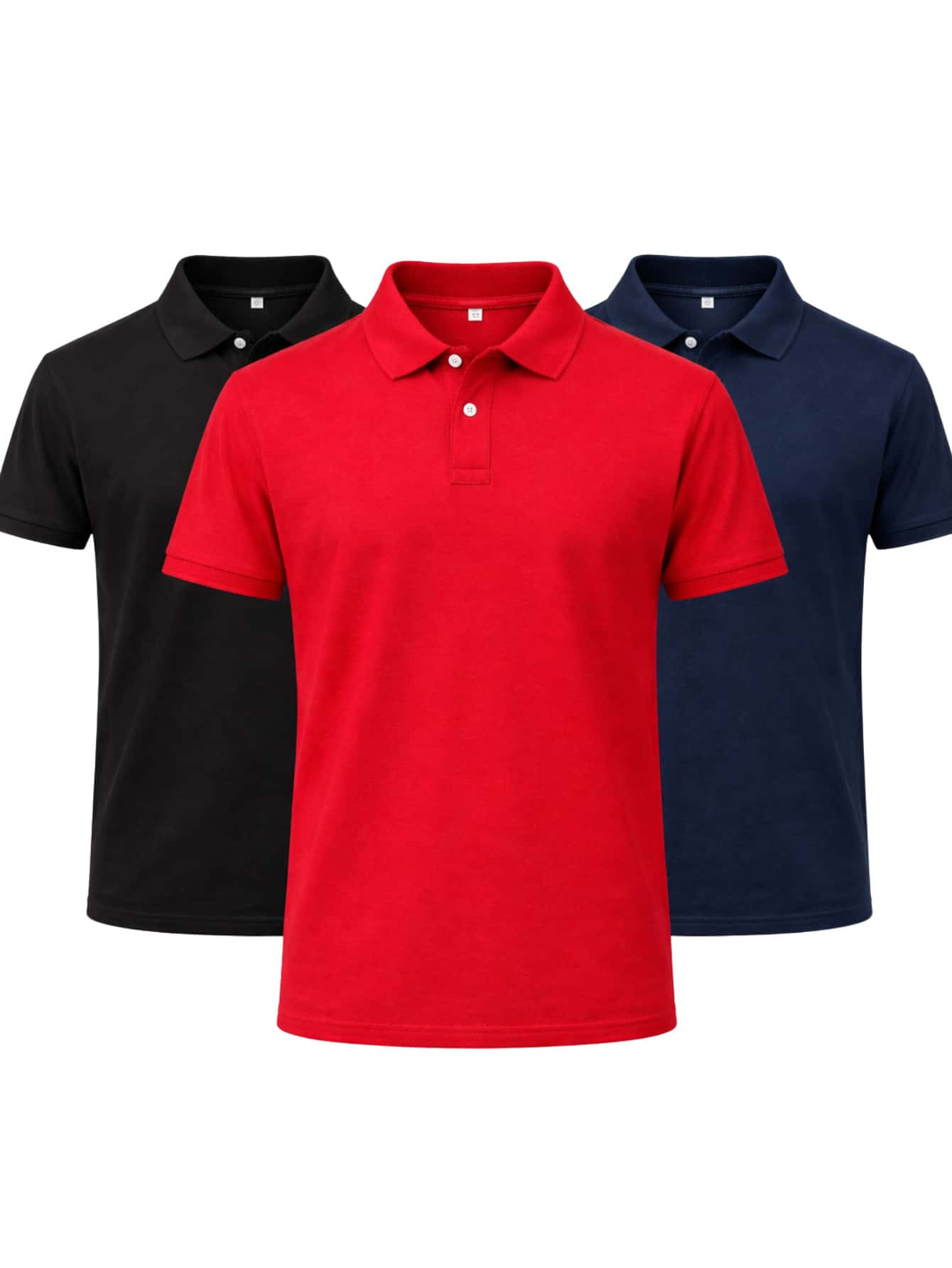 Kit 3 Premium Piquet Men's Polo Shirts – Casual & Social - 藍M+黑+紅 - 查看 1