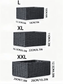 Handmade Woven Storage Baskets, Bathroom Vanity Organizer Racks, Kitchen Snack & Candy Racks, Office/Study Bookcases, Stationery & Medicine Boxes, Toy Storage Baskets, Vanity Makeup & Skincare Organizer Racks, Home Decor Baskets, Gift Baskets, Cosmetic Storage Baskets, Living Room Storage Baskets - Black - View 3