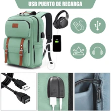 Mochila para Laptop portátil impermeable con múltiples bolsillos diseño unisex para viajes y negocios tela duradera y resistente ideal para estudiantes y profesionales que buscan comodidad y estilo - Verde claro - Ver 5