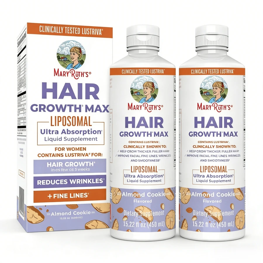 Crecimiento máximo del cabello de Mary-Ruth Liposomal - ¡Cabello talla grande grueso visible en 3 semanas! Lust.Riva + Biotina 10000mcg, reduce las arrugas y las líneas finas, 15.22 onzas fluidas - 2 botellas - Ver 1