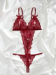 Women's Bodysuit, Bra And Panties With Opening And Sensual Bow. - Rosado Sandía - Ver 1