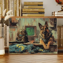 1pc Modern Wall Art Poster, Vintage Contemporary Decorative Art Style, Inspired By Fallout German Shepherd Canvas Art Print - Animal Ink Wall Hanging Decor, Framed Or Unframed, Room Decor, Home Decor, College Dorm Apartment Decor, Hotel, Home, Living Room, Bedroom, Bathroom And Office Wall Decor Gift