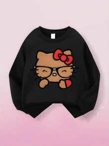 Sanrio Authorized Teen Girl Clothes - Hoodie | Cute Basic Style, Skin Friendly And Comfortable, Classic  With Hello Kitty Print, Suitable For Daily Outings/Friend Gatherings - 黑色 - 查看 2