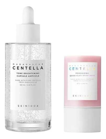 SKIN 1004 Madagascar Centella Poremizing Quick Clay Stick Mask 27g,Limpia los poros, exfolia, equilibra la grasa y el agua, calma e hidrata,Mask Stick elimina los puntos negros visibles de los poros y los granos cerrados en profundidad Bordative Madagascar Centella Tone Brightening Capsule Ampoule (Sérum Aclarante)ampolleta, ampoule, brightening, Alivia las imperfecciones y reduce el exceso de producción de aceite, disminuye la apariencia de manchas oscuras e hiperpigmentación, proporciona hidratación profunda y fortalece la barrera cutánea