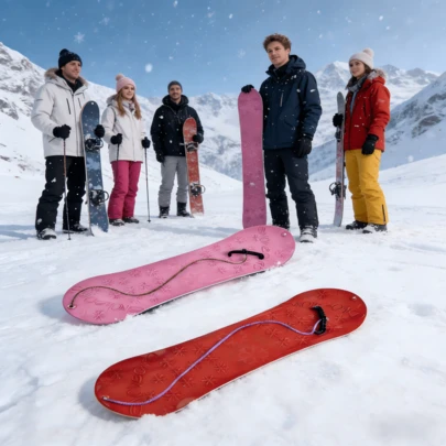 2pcs Snow Sleds Fit Multiple Scenarios, Usable In All Snowy Areas, Suitable For All Ages. Smooth And Durable, Various Colors, With A Sturdy Rope For Easy Carrying, Compact For Storage, A Practical Good For Winter Fun. Ski