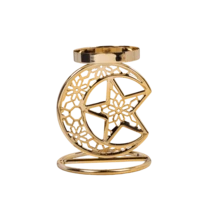 1Pc/Set Star And Moon-Themed Candle Holder. Made Of Bright Gold Metal Wire, It Is Crafted Into A Mesh Hollow Design. The Style Is Minimalist. Suitable For Decorating The Living Room Table Or Bedroom Vanity In A Light Luxury Retro Home, Creating An Atmosphere For Romantic Dinners Or Casual Tea Rooms; It Is Also Suitable For Holiday Decorations And Small Gatherings Featuring Star And Moon Cultural Symbols, Such As Eid. - Multicolor - View 18