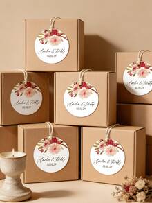 Etiquetas de regalo personalizadas con cuerda de yute, etiquetas redondas impresas con "El amor es dulce", se pueden personalizar con los nombres y fechas de la pareja, adecuadas para bodas, fiestas, cumpleaños, celebraciones, pequeños negocios, decoraciones de fiesta, tarjetas de regalo decorativas, tarjetas de agradecimiento, regalos de apreciación para invitados, fondo blanco con patrón de hojas verdes, amor eterno, verdor, regalos de agradecimiento para hombres - Multicolor - Ver 11