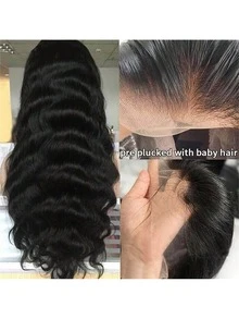 Leteme Perruque ondulée Body Wave 13x4 13x6, perruque frontale en dentelle transparente, cheveux humains brésiliens pré-épilés, nœuds blanchis, dentelle suisse, densité 180, pour femmes - Natural Black - Voir 3