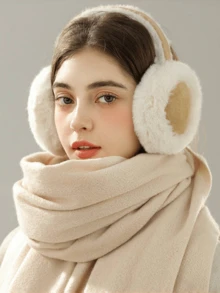 女士可爱毛绒耳罩头带，舒适保暖耳罩，防寒，适合秋冬季日常佩戴，冬季白色耳罩 - A - 查看 3