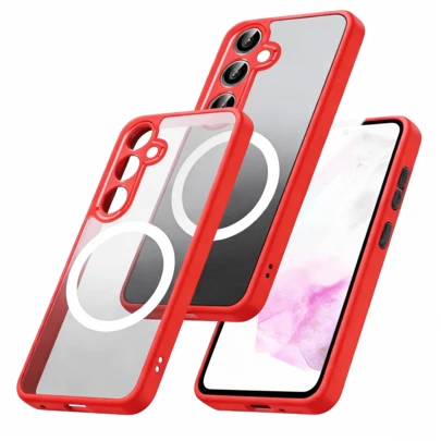 Hadaasi 1pc Magsafe Compatible Magnetic Protective Case, Compatible With Samsung S25 Ultra, S24, S23 Ultra, A06, A16, A56, A17, A07, S25 Edge, Wireless Charging, Shock-Proof Phone Case Compatible With Apple 16, 15, 14, 13, 12, 11 Pro Max, Pro Plus, 7, 8, SE, 7P, 8P, X, 16e, 17, 17Pro, 17Promax, 17Air, Big Red Color