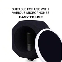 1个带麦克风支架和手机支架的麦克风防风罩，录音隔离罩，麦克风隔离球吸音泡沫防风罩，适用于大型麦克风、录音棚设备、室内外录音 - 彩色 - 查看 2