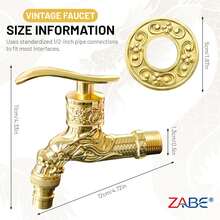 ZABE 复古水龙头，户外水龙头，复古黄铜，龙形，装饰性仿古风格水龙头，花园水龙头，复古风格，壁挂式，适用于庭院、露台、泳池，是园艺爱好者和家居装饰爱好者的理想之选。 - 金色 - 查看 3