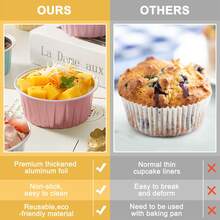 20个/10套加厚烘焙蛋糕锡箔杯，空气炸锅专用蛋糕杯，粉色和蓝色带盖一次性布丁锡箔杯，纸杯蛋糕布丁甜点容器，适用于节日、主题派对、婚礼、生日、家庭烘焙、聚会、宴会 - 彩色 - 查看 7