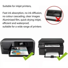 Papel adhesivo láser A4 para impresora de inyección, 22 hojas/paquete. Absorbe tinta rápidamente sin difusión ni manchas, imágenes nítidas. Resistente al agua y eficiente. Con película de aluminio, seca rápido. Apto para impresoras de inyección. Ideal para imprimir fotos, álbumes, carteles, cartas, libros y proyectos DIY. Cantidad suficiente para cubrir diversas necesidades. - Blanco - Ver 9