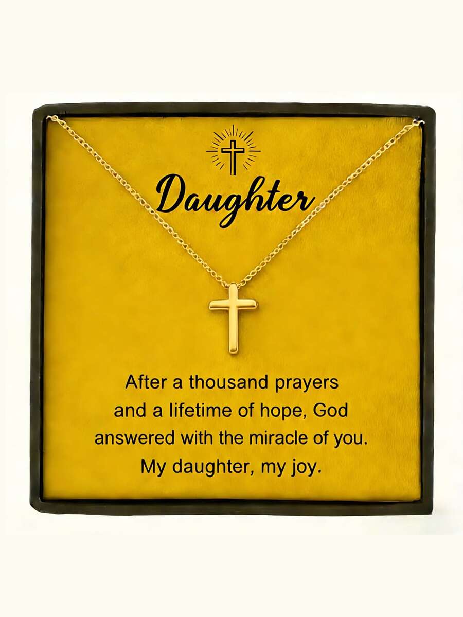 简约不锈钢十字架项链，女士款，低过敏性，适合各种场合，送礼自用皆宜，附赠卡片和礼盒包装。 - 金的 - 查看 1