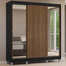 Ropero Madesa Reno 3 Puertas Corredizas Con Espejo y Pies M1 - Negro y Marrón - Ver 1