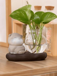 1个透明家用玻璃试管花瓶，水培花卉容器，情人节礼物玻璃花瓶，可爱猫形玻璃水培花架，奢华家居装饰，时尚透明花卉容器，适合家居装饰 - 彩色 - 查看 3