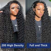 34 Inch Natural Lace Front Wigs Blended Human Hair Deep Wave 13x4 HD Transparent Lace Frontal Wig For Women 200% Density Curly Wet And Wavy Lace Front Wigs Human Hair Glueless Wig - Natural & Black - View 5