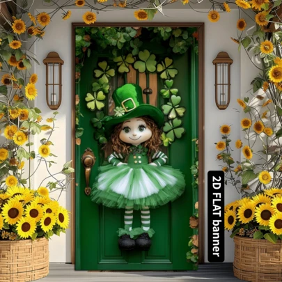 Färgglad dörrdekoration i polyestertyg, dörrbanderoll med grönklövermotiv på St. Patrick's Day - Färgglad festivaldekoration, polyestertyg, mångsidig, fyrklövermönster, dörrhänge