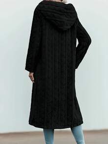 Womens Casual Long Sleeve Collar Long Trench Coat In Black Fabric Medium Stretch - Màu đen (Chất liệu được nâng cấp) - Xem 2