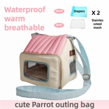 Cute Bird Travel Bag | Waterproof Warm Breathable | Comes With 2 Diaper Pads + Stainless Steel Net | Diagonal Travel Parrot Carrier Bag - Baby Pink - View 8