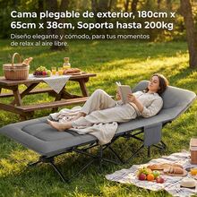 Cama Plegable Portátil para Adultos - Cama de Camping Ultraligera y Compacta, Tela Negra Resistente, Ideal para Playa, Senderismo, Picnic y Aventuras de Viaje - Gris - Ver 7