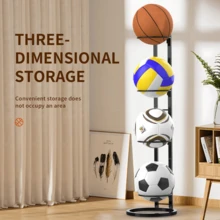 1/2/3/4/5/6层篮球、足球、排球、橄榄球收纳架，重型金属框架，铁质收纳架，多层设计节省空间，易于组装，结构坚固，户外运动器材，便携式篮球网架，室内车库收纳架，篮球迷的完美礼物，适用于家庭、学校、客厅、健身房、运动场等场所。 - 黑色 - 查看 5