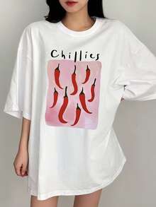 Casual Short-Sleeved Printed T-Shirt. 100% Cotton. 1 Pack. Spring/Summer 2025 Collection. Women's T-Shirt, Casual Style, Loose Fit, 100% Cotton, Breathable Fabric, Comfortable To Wear, Suitable For Everyday Wear, Unique Design. Short-Sleeved T-Shirt. Spring/Summer Top. - White - View 6