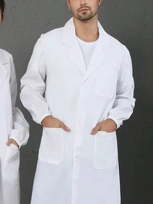 1pc Custom Fitted Lab Workwear, Professional Polyester Long Sleeve Doctor/Nurse Work Jacket, White Pharmacy Lab Coat - White - View 3
