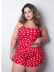 Baby Doll Short Doll Plus Size Pijama feminino Malha Fria Liganete Estampado - Multicolorido - Visão 3