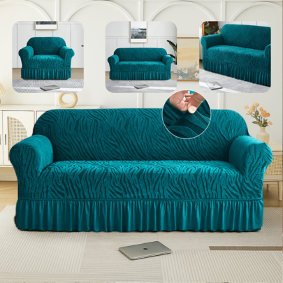 Fundas Elásticas para Sofá y Sillón con Estampado de Olas y Volante, Tela Gruesa Resistente a Arañazos de Gatos, Manchas y Desgaste, Lavable a Máquina, Fácil Instalación, Disponible para Muebles de 1 a 3 Plazas, Decoración para Sala de Estar