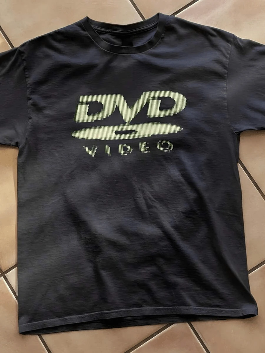 Cotton Men's T-Shirts With DVD Video Nostalgia Green Logo, Retro Gaming T-Shirts, 2000s Aesthetic, Casual Men's T-Shirts, Festival T-Shirts, Streetwear Men's T-Shirts - màu đen - Xem 1