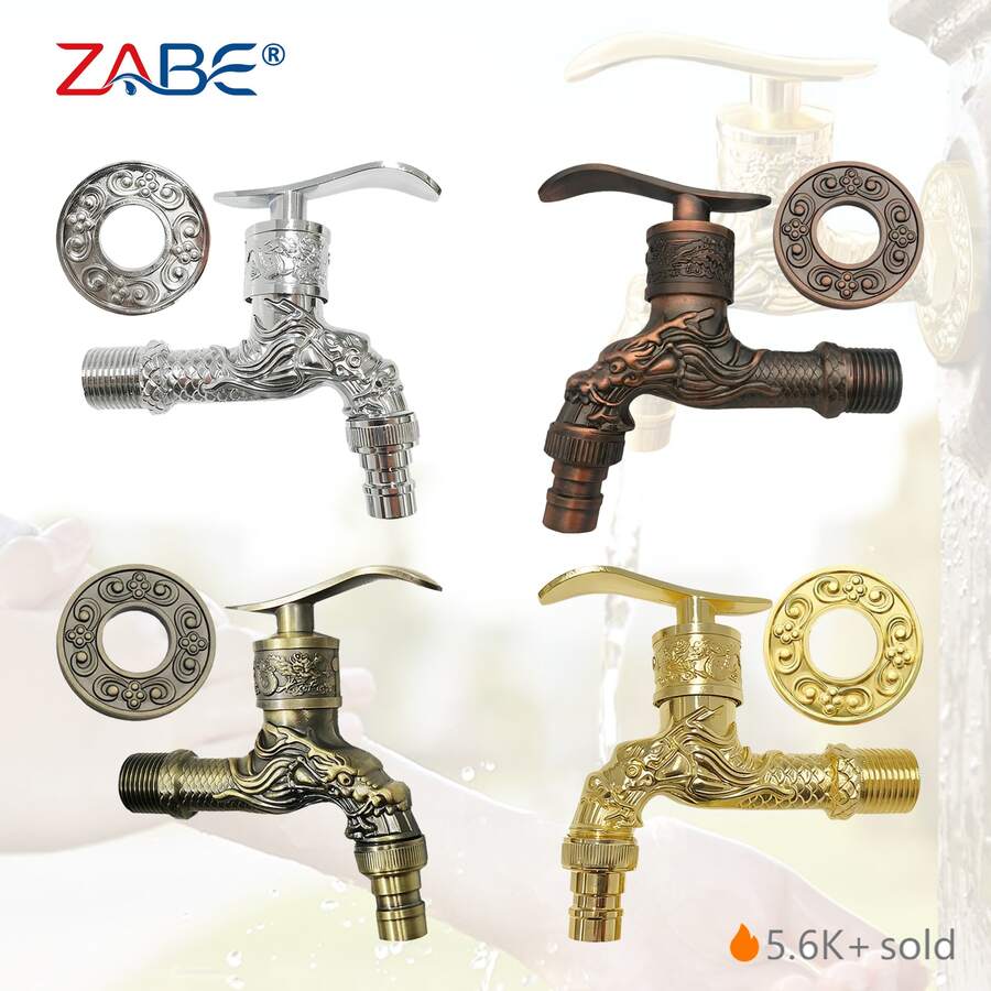 ZABE 复古水龙头，户外水龙头，复古黄铜，龙形，装饰性仿古风格水龙头，花园水龙头，复古风格，壁挂式，适用于庭院、露台、泳池，是园艺爱好者和家居装饰爱好者的理想之选。 - 金色 - 查看 1