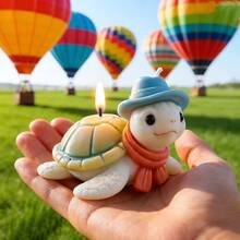 可爱戴绅士帽的乌龟硅胶蜡烛模具，DIY戴围巾乌龟蜡烛模具，适用于树脂、石膏、粘土、混凝土、水泥工艺品、礼品和家居装饰 - 白色 - 查看 5