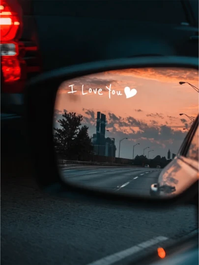 Cute 'I Love You' Car Rearview Mirror Sticker - Romantic Auto Interior Decal Waterproof Vinyl Car Mirror Decor Heart Car Accessory