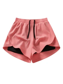 2件套（二合一）女士运动短裤 | 速干涤纶氨纶混纺面料 | 透气轻盈 | 可调节弹力腰带 | 适合健身和休闲穿着 | 可机洗 | 四季皆宜，舒适运动休闲服饰 | 功能性设计短裤 | 可调节舒适短裤 | 夏季健身、瑜伽、跑步裤 - 玫紅色 - 查看 3