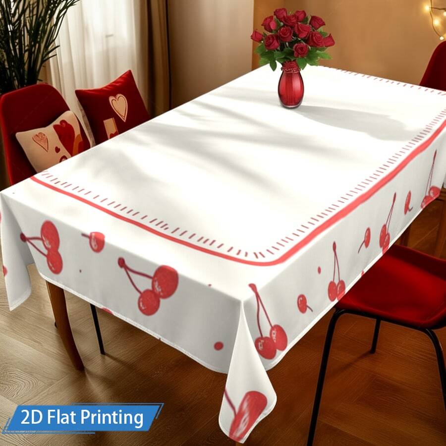 [Party Tablecovers]1pc 55*70inch Round Tablecloth Romantic Red Heart Pattern Tablecloth For Valentine's Day Decor 2D Flat Printing Design 2D Flat Indoor/Outdoor Dining Decor, Table Cover Party Packs,The Best Set Of Supplies For A Party Event Of Birthday New Year Valentine's Day - A - Xem 1