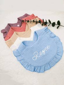Customized Text Logo Simple Floral Baby Bibs, Perfect Gift For Newborns, Essential For New Parents - Multicolor - View 3