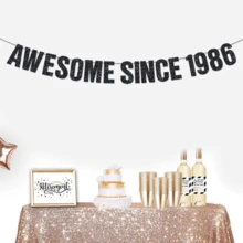 Conjunto de 1 unidade para decoração de aniversário de 40 anos para homens e mulheres, faixa de barbante com glitter preta e dourada "Feliz 40º Aniversário", "Incrível desde 1986", "Direto de 1986", "Olá 40", "40 Fabulosos", "Um brinde aos 40 anos" - Artigos para festa - Multicolorido - Ver 7
