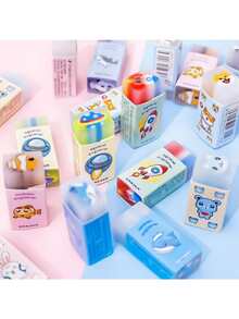 3片/6片装卡通三明治橡皮擦，学生专用，清洁干净，几乎不留残渣，果冻橡皮擦，创意动物造型文具，外观精美的果冻三明治橡皮擦，动物图案，清洁无痕，学生考试和绘画橡皮擦，创意动物三明治橡皮擦，透明果冻橡皮擦，学生文具，奖品橡皮擦 - 彩色 - 查看 2