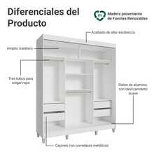 Ropero Madesa Reno 3 Puertas Corredizas Con Espejo y Pies BB - Blanco - Ver 4