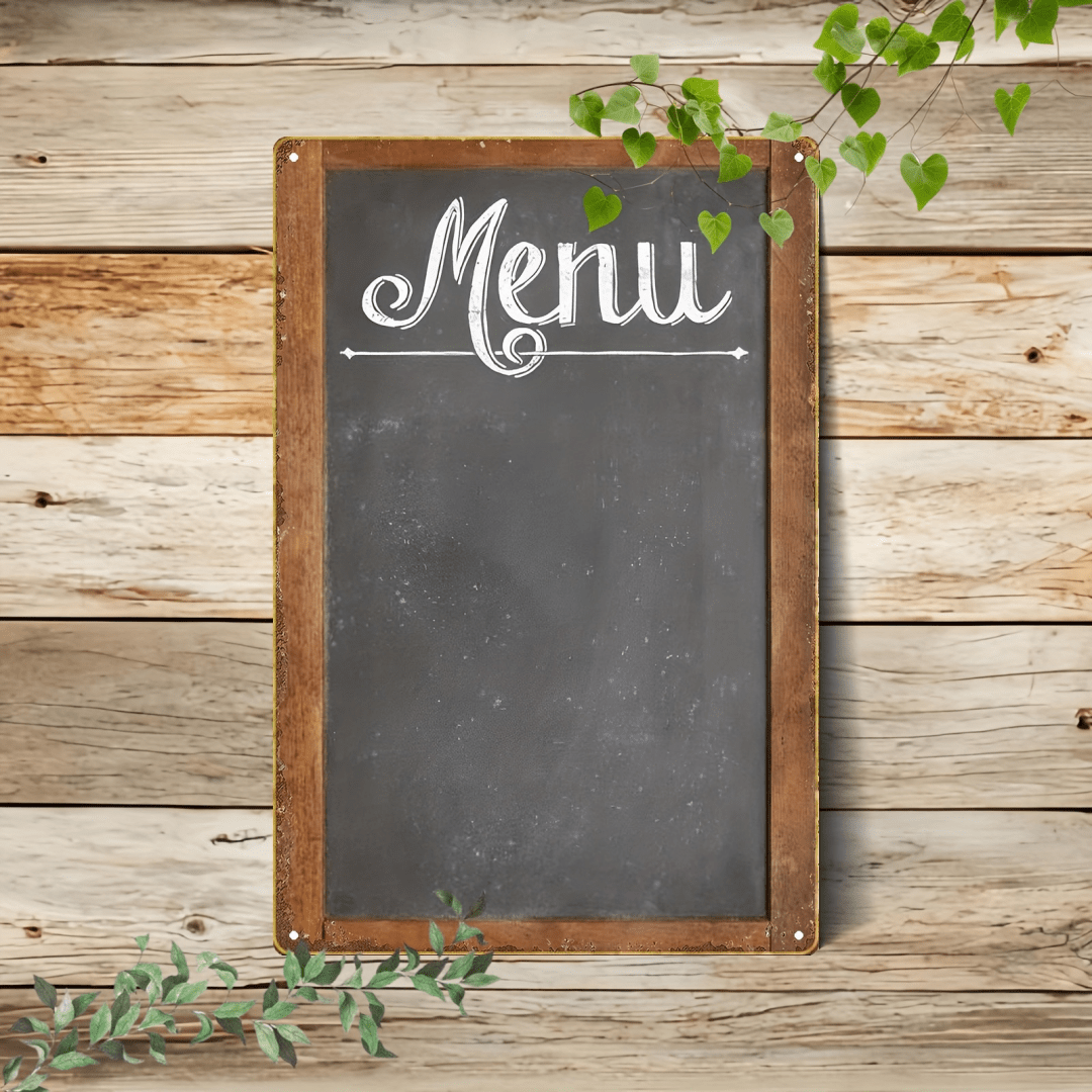 2D Flat, Vintage Aluminum Chalkboard Menu Sign - 8x12 Inch Rustic Wall-Mounted Metal Board With Handwritten Style, Multi-Purpose For Restaurants, Cafes, BBQ & Fast Food Areas, 2D FlatOpen