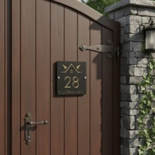 个性化亚克力门牌号牌 - 3D镂空黑金定制地址牌，适用于住宅、公寓、店铺 | 现代字体，防水防紫外线，双面胶，安装简便 | 提升外观，多用途，可重复使用，是送给男士、女士、男友、朋友、茶室、家居、花园、办公室的理想礼物 - 彩色 - 查看 3