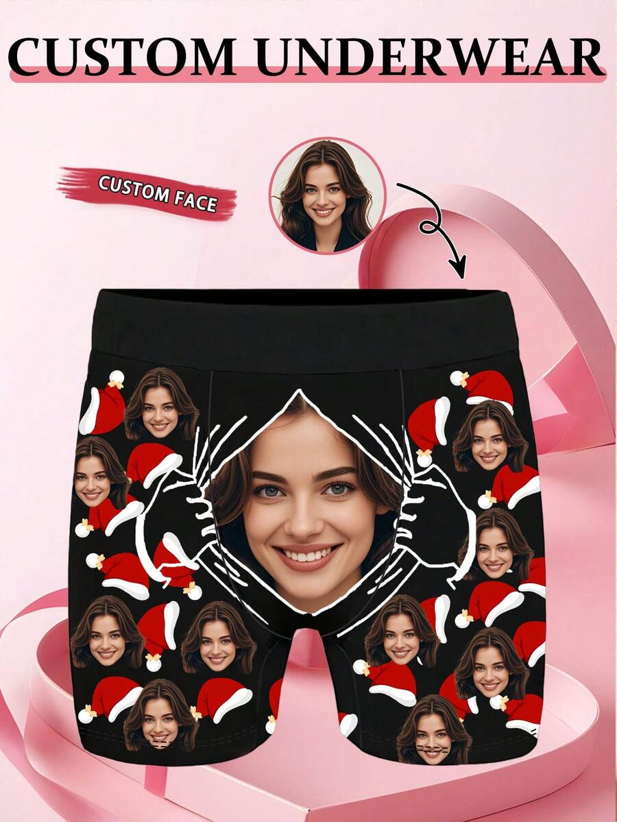 1条定制男士三角裤，可印照片或图片，个性化内裤，可定制女友名字，圣诞礼物，可爱有趣，舒适贴身，独一无二的个性化内裤，送给男友的理想礼物，适合婚礼、周年纪念日、生日和节日。 - 彩色 - 查看 1