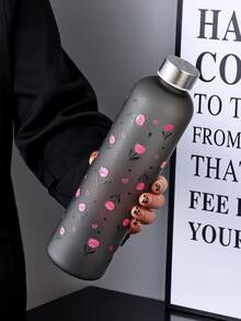 1pc 1000ml Matte Water Bottle, Large Capacity School/Outdoor Cup With Butterfly Decor, Strawberry Heart Design, Best Gift For Mother, Sports Water Bottle - Multicolor - View 13