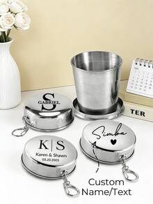 Customized Stainless Steel Collapsible Travel Cup, Personalized Minimalist Camping Folding Cup, Customized 304 Stainless Steel Folding Cup, Personalized Travel Cup, Foldable Metal Travel Collapsible Cup, Engraved Outdoor Folding Cup Travel Folding Cup Keychain, Suitable For Outdoor Camping, Hiking, Driving - Multicolor - View 2