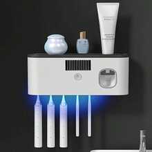 1pc Smart Toothbrush Sterilizer With Toothpaste Dispenser, Wall-Mounted Toothbrush Holder, All-In-One Toothbrush Rack And Sterilizer, 5-Slot Toothbrush Storage Organizer, Bathroom Accessory, Home Decor, Back To School Essential - Multicolor - View 14
