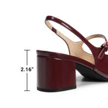 Women's Mary Jane Low Chunky Heels Slingback Closed Square Toe Dress Shoes Elegant Wedding Party Work Office Pumps Shoes - 酒紅色 - 查看 7