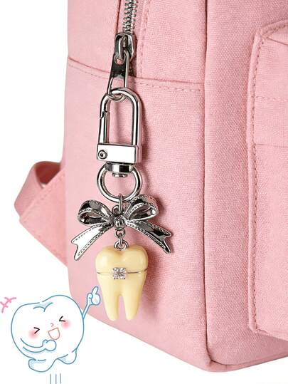 1Pc Teeth Keychain Cute Bow Bag Charm Funky Purse Charm Key Ring, Retro And Unique, Multi-Functional Bag/Phone Charm/Keychain, Plastic & Metal Dental Themed Bag Charm, Accessories Dentist Gifts